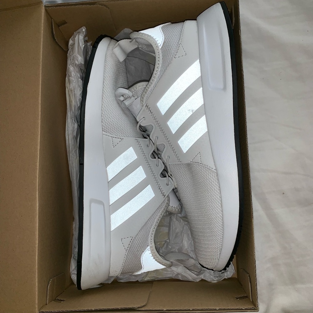 New Adidas white reflective sneakers